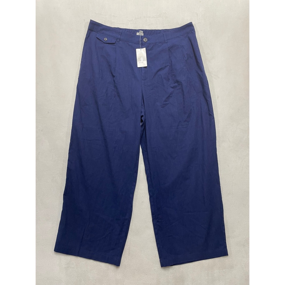 A New Day Womens 1X Blue Wide Leg Cotton Rayon Trousers Navy High Rise Pants NWT